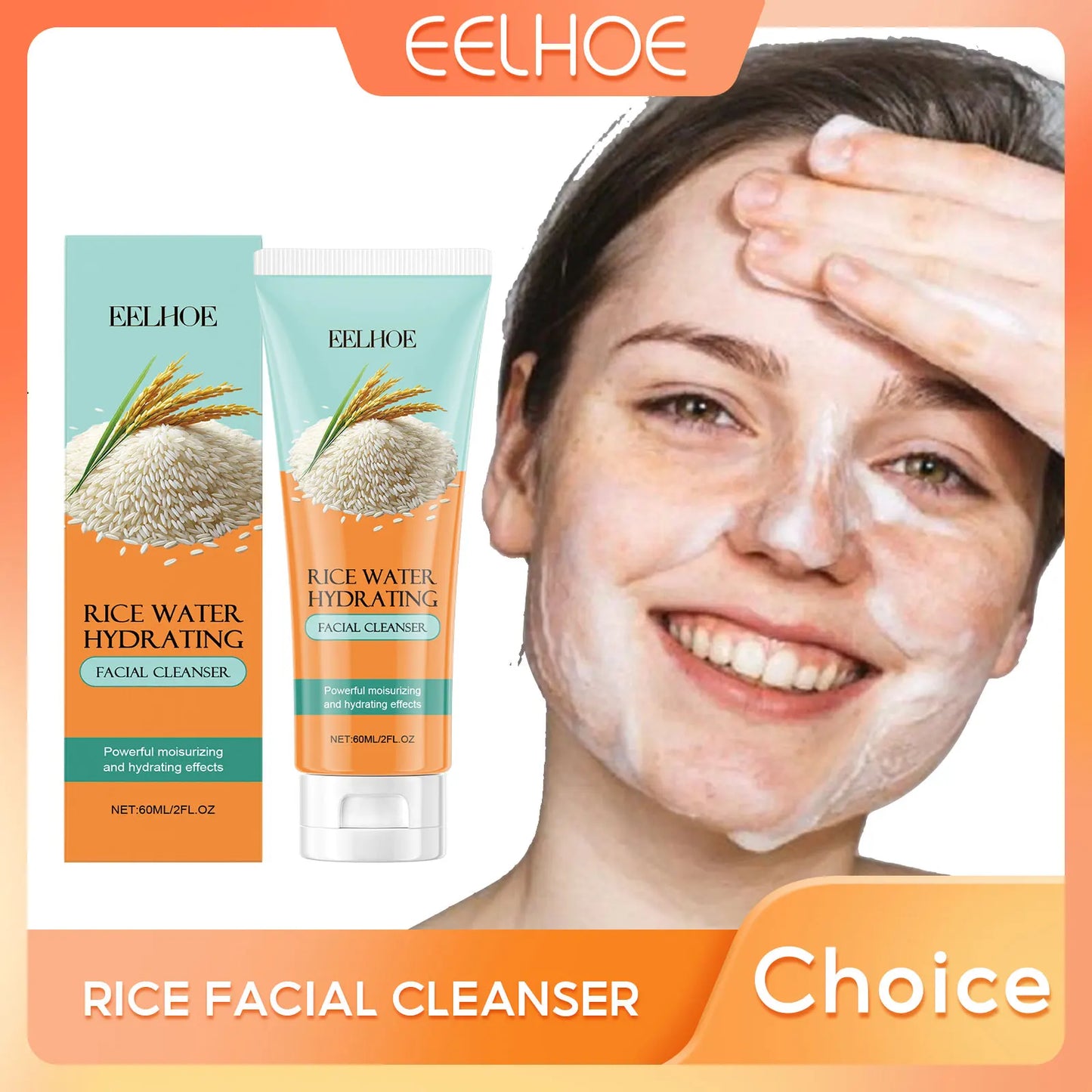EELHOE Facial Rice Water Moisturizing Facial Wash Oil Control Shrink Pores Skin Cleansing Nicotinamide Brightening Face Cleaner