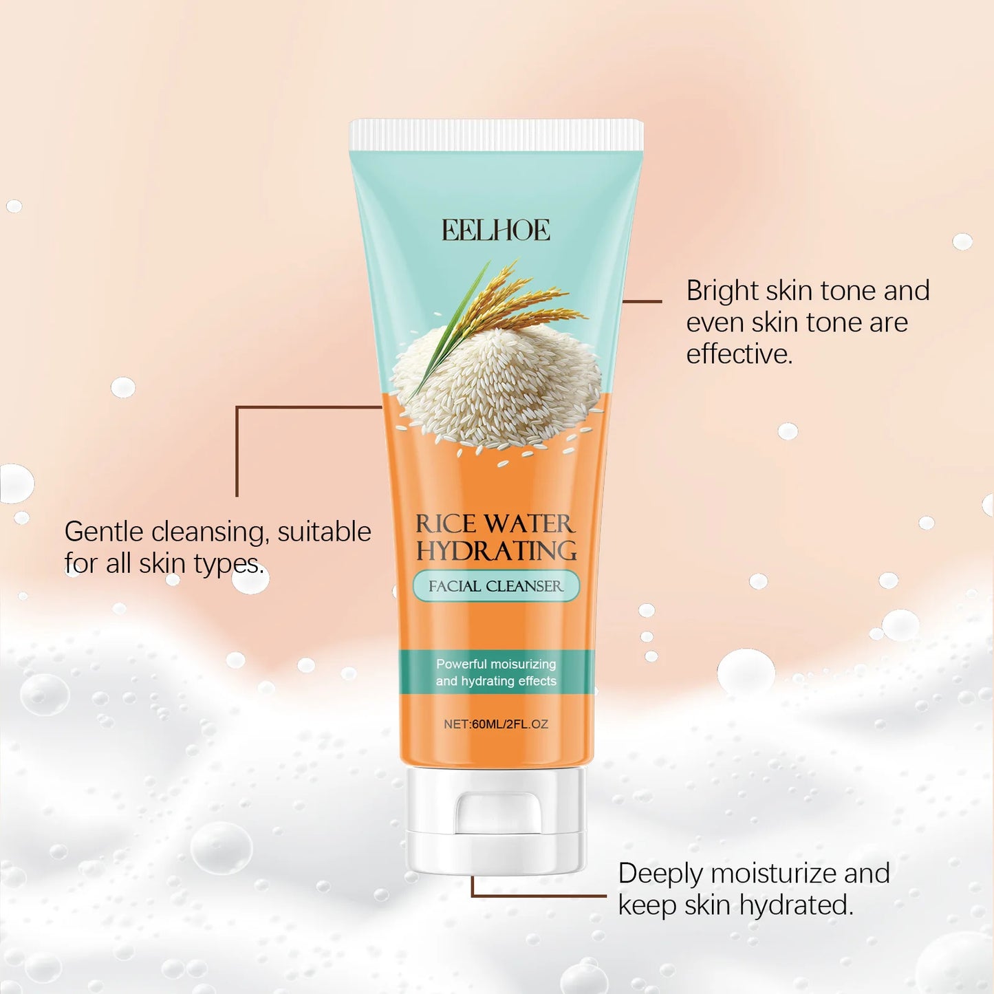 EELHOE Facial Rice Water Moisturizing Facial Wash Oil Control Shrink Pores Skin Cleansing Nicotinamide Brightening Face Cleaner