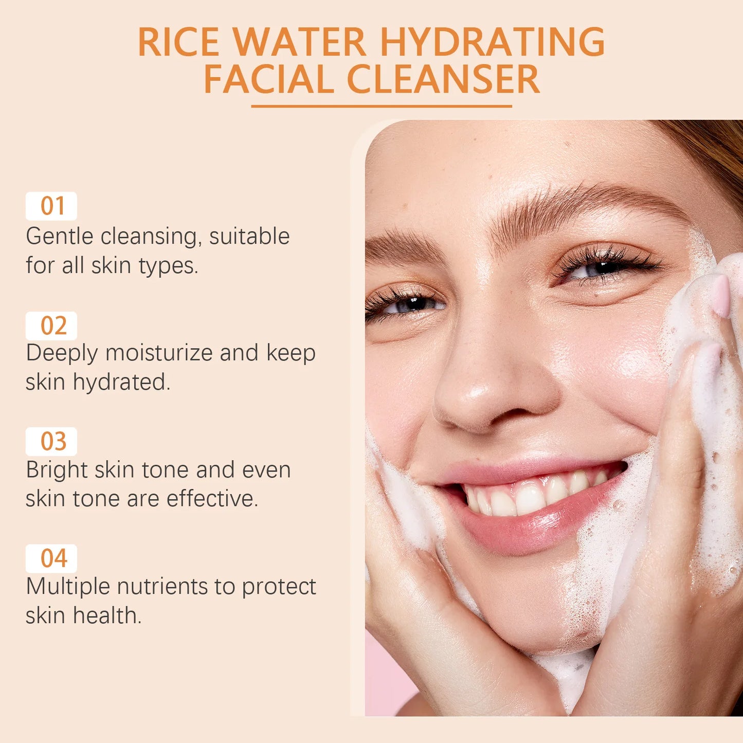 EELHOE Facial Rice Water Moisturizing Facial Wash Oil Control Shrink Pores Skin Cleansing Nicotinamide Brightening Face Cleaner