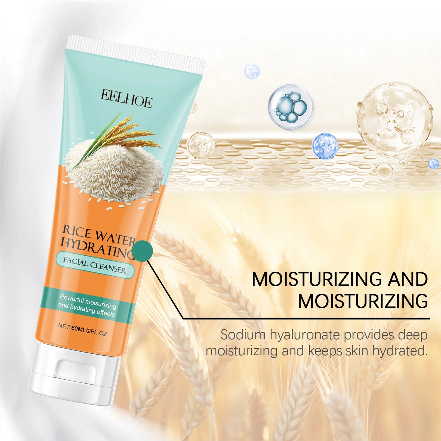EELHOE Facial Rice Water Moisturizing Facial Wash Oil Control Shrink Pores Skin Cleansing Nicotinamide Brightening Face Cleaner
